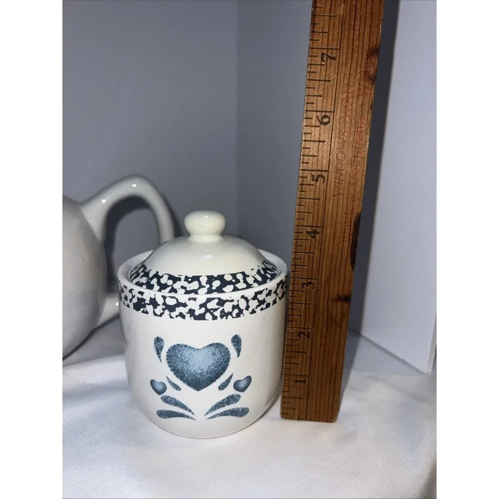 Corelle/ Jay Import Blue Heart Tea Pot Sugar & Creamer Set VTG 3 Piece